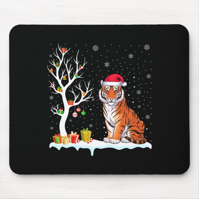 Mousepad Bengal Tiger Santa Hat Festive Tree Light Christma (Frente)
