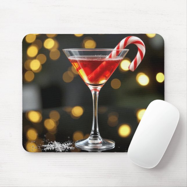 Mousepad Bengala de Natal em um Coquetel Vermelho (Com mouse)