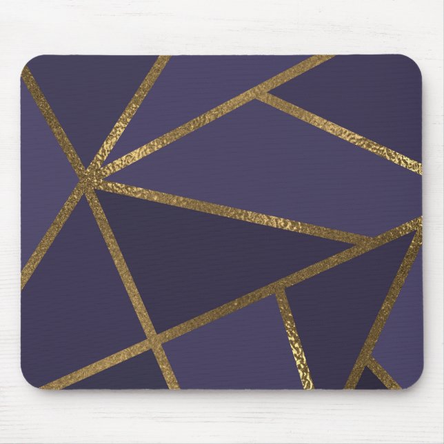 Mousepad Berinjela Dourado Bronze Geométrico Glam Chic Roxo (Frente)
