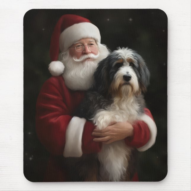 Mousepad Bernedoodle com o Papai Noel Festivo de Natal  (Frente)