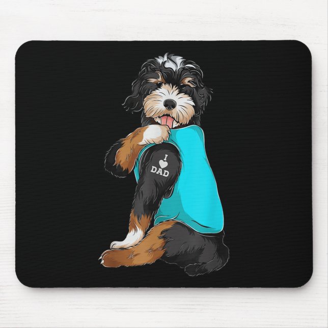 Mousepad Bernedoodle I Love Pai Tattoo Roupa, Pai De Cão (Frente)