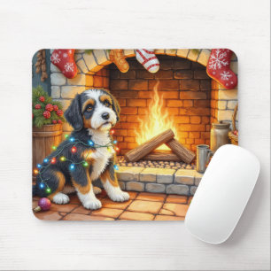 Mousepad Bernedoodle Lareira com Luzes de Natal