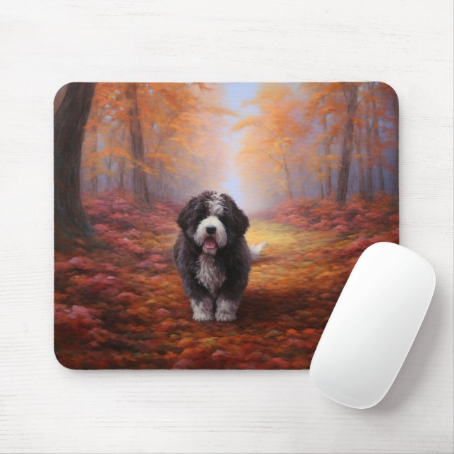 Mousepad Bernedoodle no outono deixa cair inspiração (Com mouse)