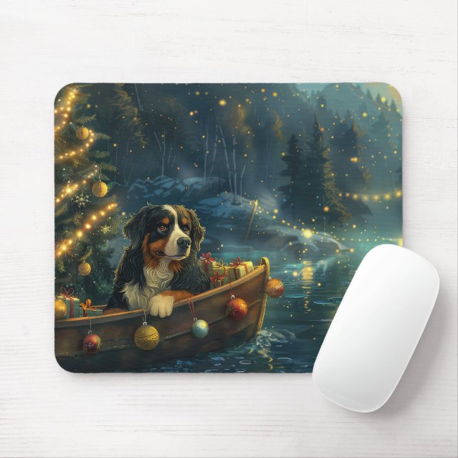 Mousepad Bernese Mountain Christmas Voyage festiva (Com mouse)