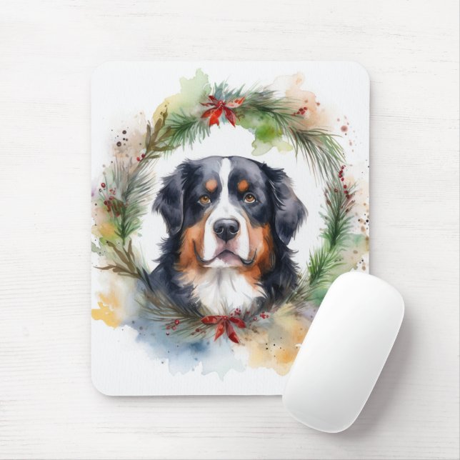 Mousepad Bernese Mountain Christmas Wreath Festivo (Com mouse)