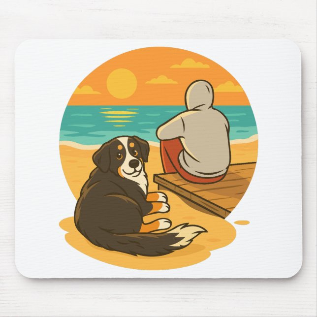 Mousepad Bernese Mountain Dog Sunset Beach Companion (Frente)