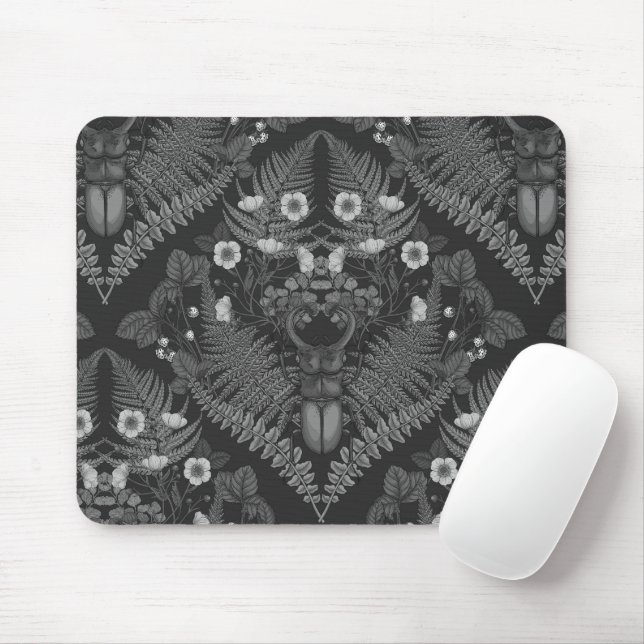 Mousepad Besouro e samambaias, a preto e branco (Com mouse)