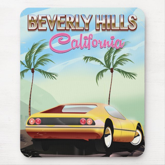 Mousepad Beverly Colinas California retro poster de viagens (Frente)