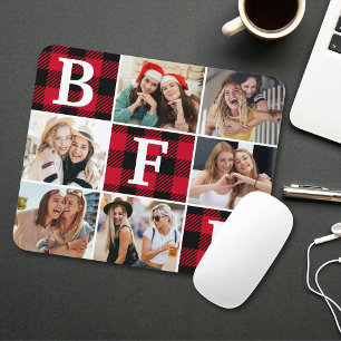 Mousepad BFF Melhores Amigos Xadrez Vermelho Imagens de Lem