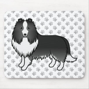 Mousepad Bi-Black Shetland Sheepdog Cartoon Dog & Paws