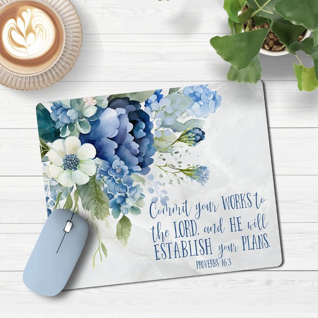 Mousepad Bíblia Floral de Mármore Azul Cristão Verso (Criador carregado)