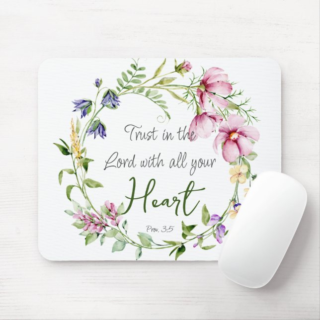Mousepad Bíblia Verse Trust in the Lord with Botanical Them (Com mouse)