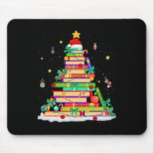 Mousepad Biblioteca de Livros de Natal Árvore Luzes Bibliot