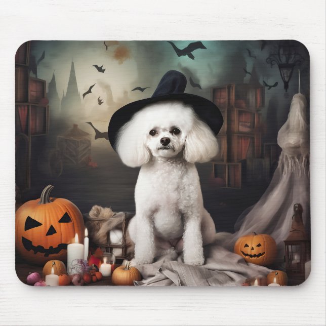 Mousepad Bichon Frise Abóboras Halloween Assustador (Frente)