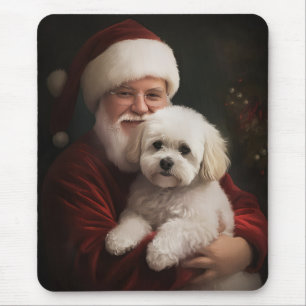 Mousepad Bichon Frise com Papai Noel Natal Festivo