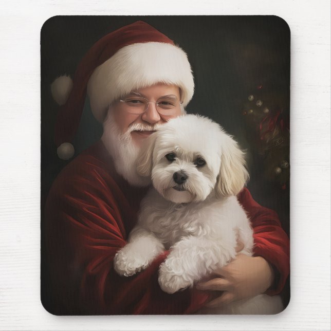 Mousepad Bichon Frise com Papai Noel Natal Festivo  (Frente)