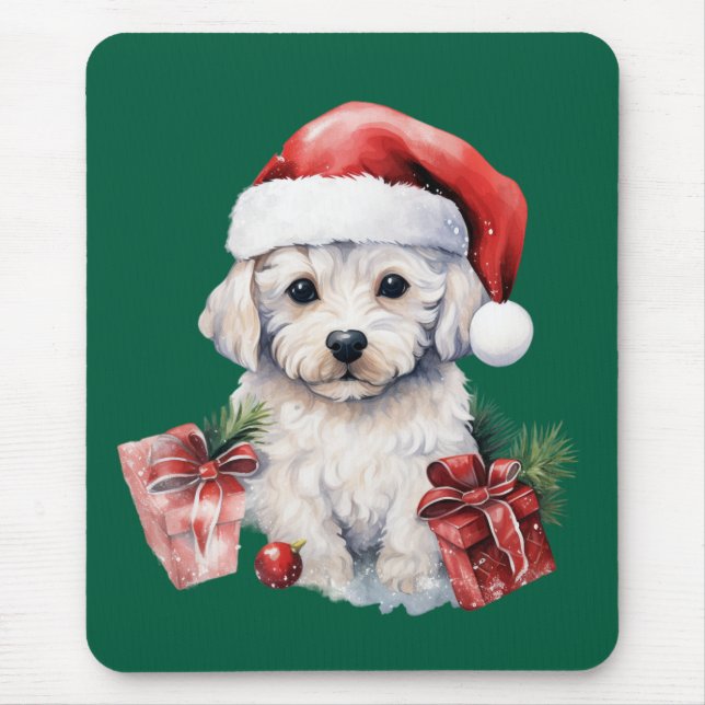 Mousepad Bichon Frise Fofo no Natal (Frente)