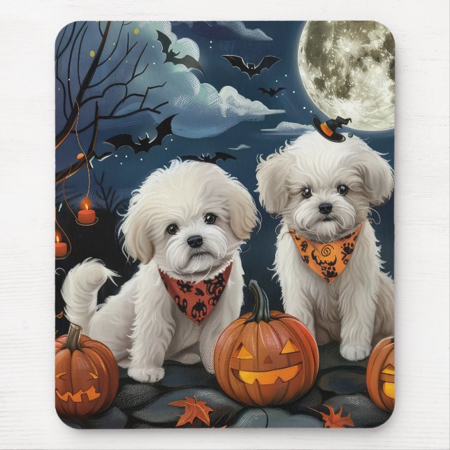Mousepad Bichon Frise Halloween Assustador (Frente)