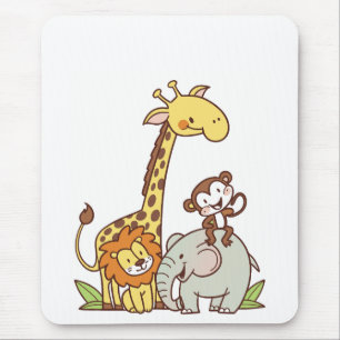 Mousepad Bichos De Cartoon Bonitos - Girafa, Leão E Macaco