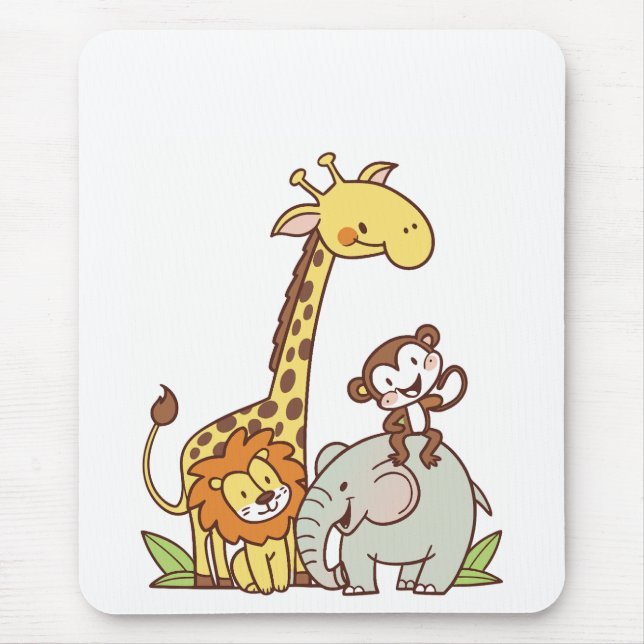 Mousepad Bichos De Cartoon Bonitos - Girafa, Leão E Macaco (Frente)