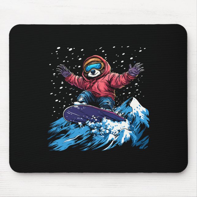 Mousepad Bichos De Neve - Lama Em Um Snowboard Snowboa (Frente)