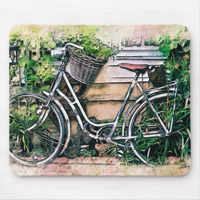 Mousepad Bicicleta e Cesta no Jardim (Frente)