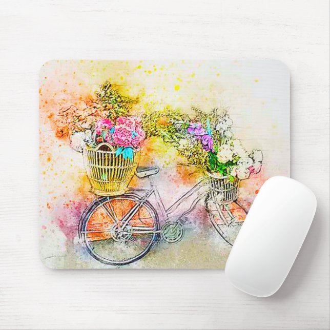 Mousepad Bicicleta e flores  (Com mouse)