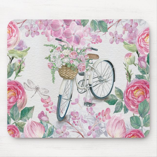 Mousepad Bicicleta e flores elegantes (Frente)