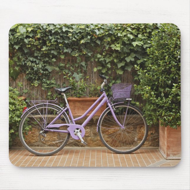 Mousepad Bicicleta estacionada, Pienza, Itália, Toscana (Frente)