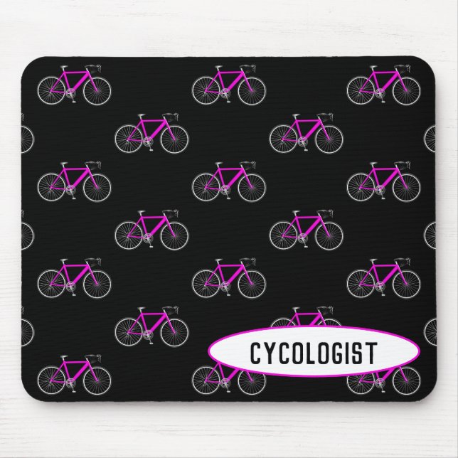 Mousepad bicicleta rosa cicologista a preto (Frente)