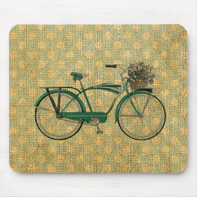 Mousepad Bicicleta verde retro com cesta da flor (Frente)