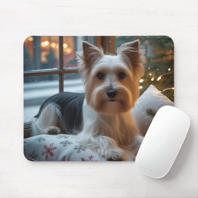 Mousepad Biewer Terrier Com Luzes de Natal Feriado (Com mouse)