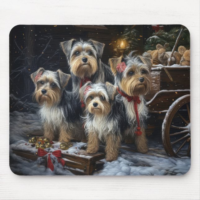 Mousepad Biewer Terrier Enfeite de Natal de Trenó Nevado (Frente)