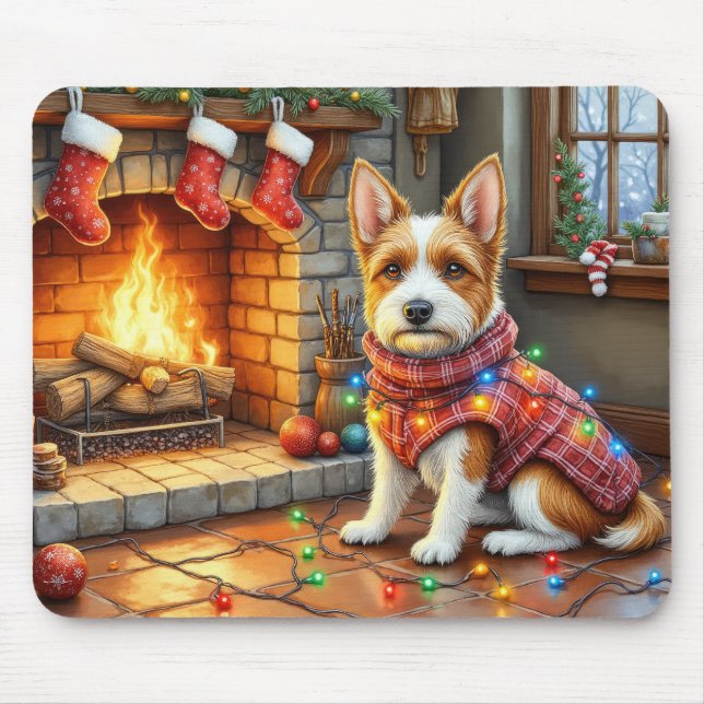 Mousepad Biewer Terrier Fireplace with Christmas Lights (Frente)