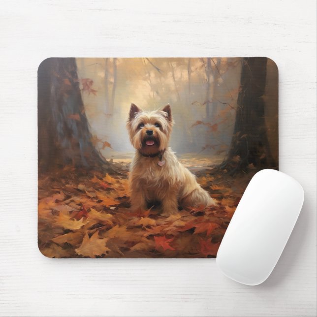 Mousepad Biewer Terrier no Outono Folhas Caem Inspirar (Com mouse)
