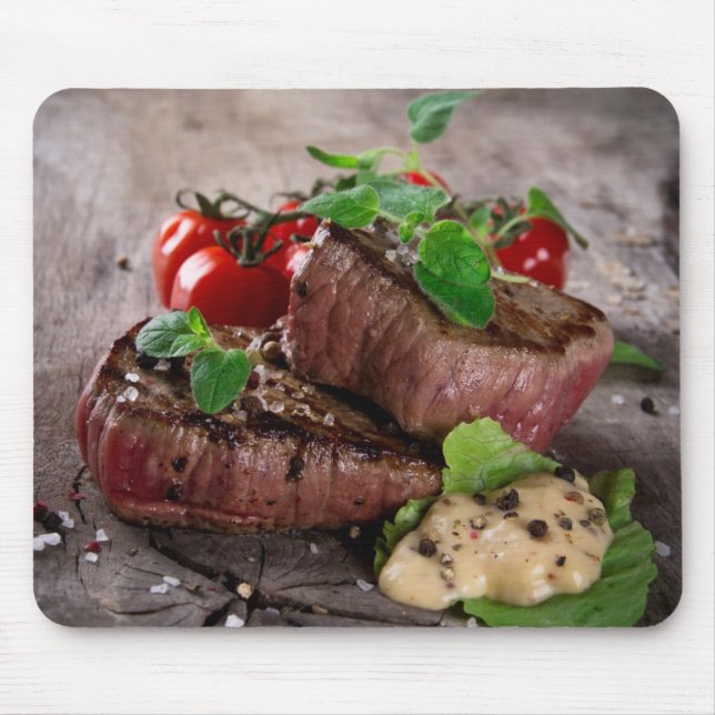 Mousepad Bifes grelhados do churrasco com ervas e os (Frente)