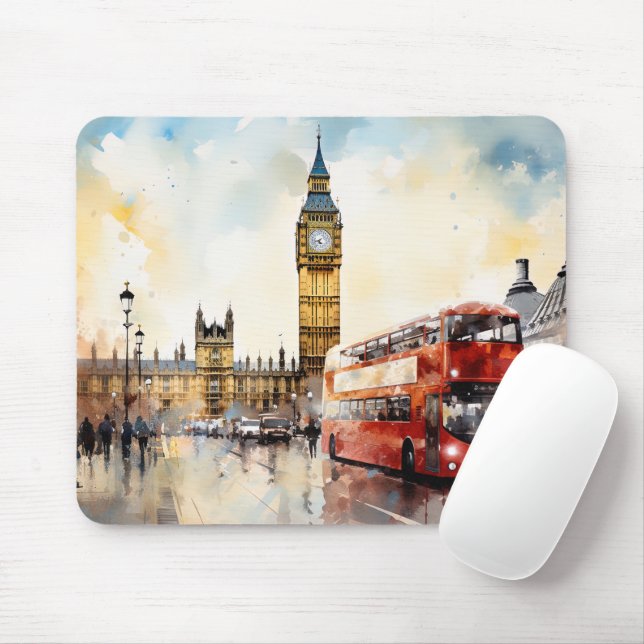Mousepad Big Ben e ônibus vermelho em Londres (Com mouse)