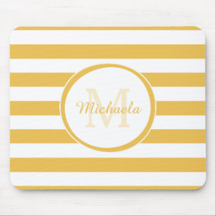 Mousepad Big Stripes Clássico Nome Monograma Amarelo Rico