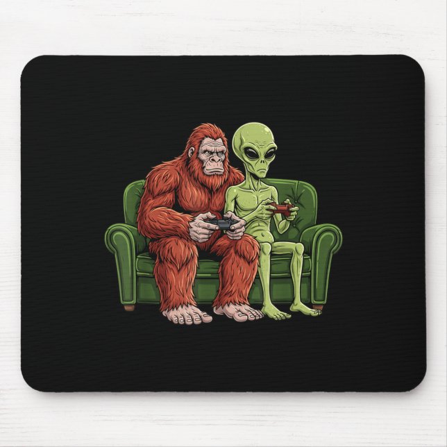 Mousepad Bigfoot Alien Video Games Gaming Sasquatch Ufo Men (Frente)