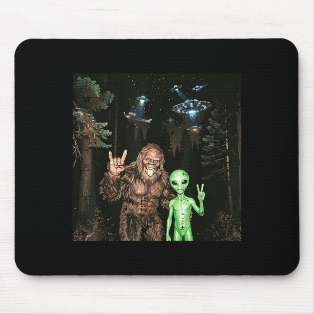 Mousepad Bigfoot alienígena ufo selfie engraçado sasquatch  (Frente)