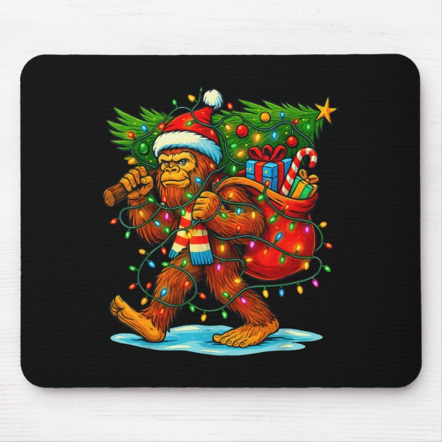 Mousepad Bigfoot Christmas Tree Xmas Sasquatch Funny Lights (Frente)