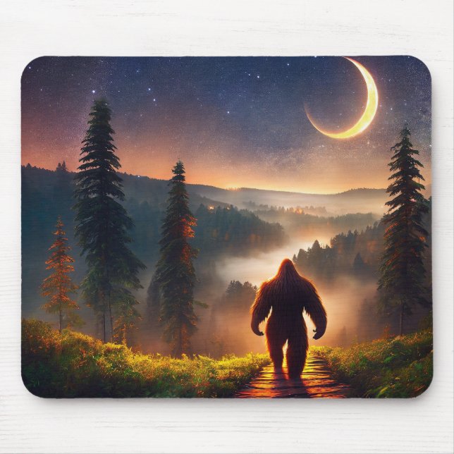 Mousepad Bigfoot Night Woods Stars Moon (Frente)