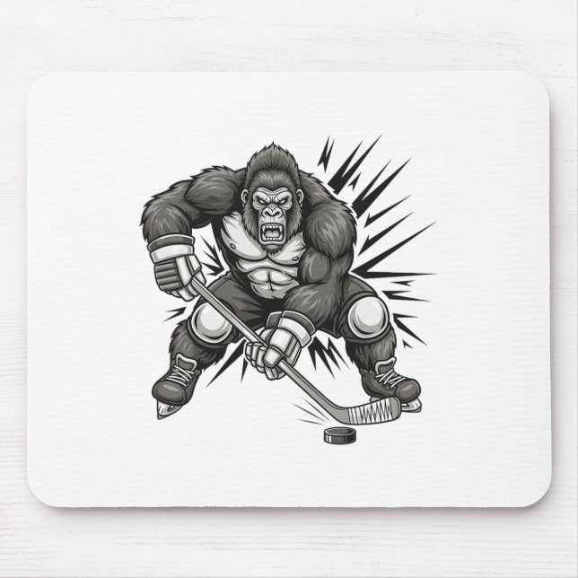 Mousepad Bigfoot Player Playing Hockey Funny Sasquatch Ice  (Frente)