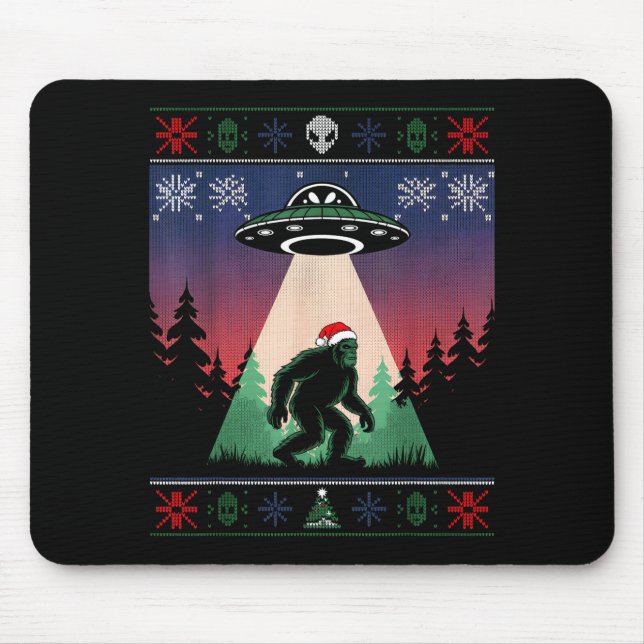 Mousepad Bigfoot Santa Ufo Alien Funny Ugly Christmas Sweat (Frente)
