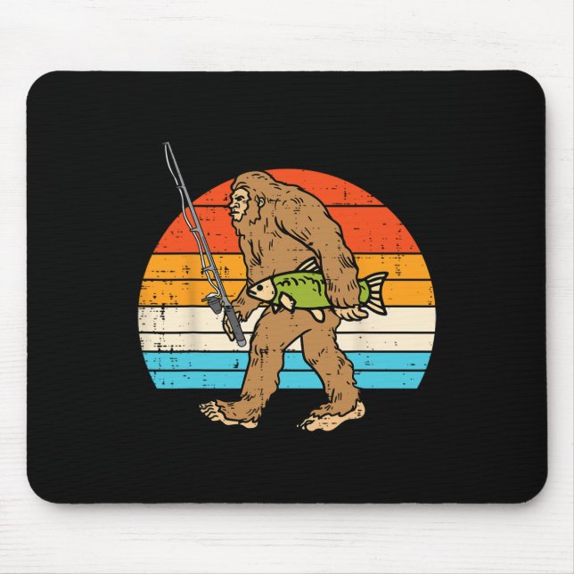 Mousepad Bigfoot Sasquatch Fishing Retro Fisherman Men Wome (Frente)