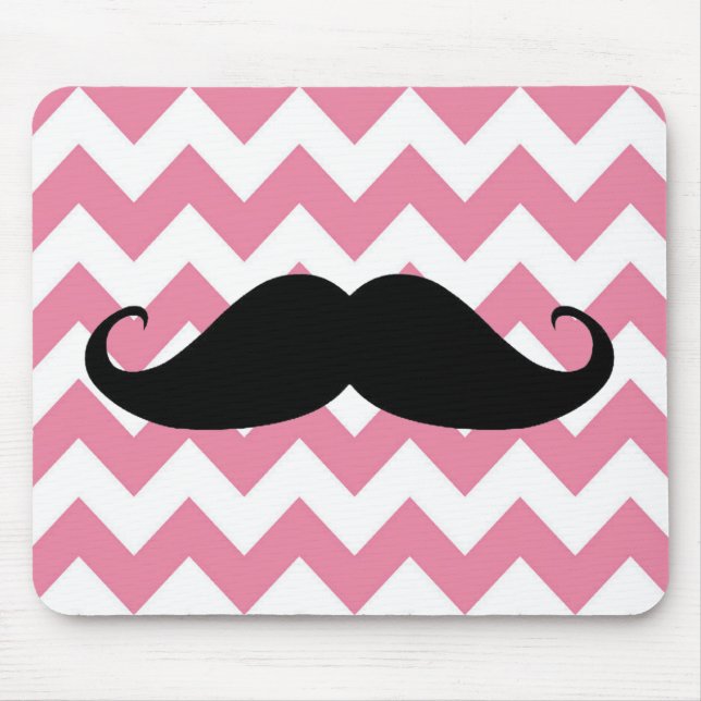 Mousepad Bigode preto engraçado e teste padrão cor-de-rosa (Frente)