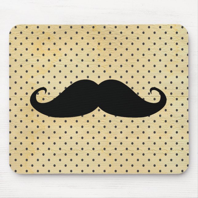 Mousepad Bigode preto engraçado em bolinhas do amarelo do (Frente)