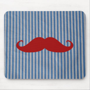 Mousepad Bigode vermelho engraçado e listras brancas azuis