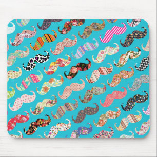 Mousepad Bigodes astecas florais de turquesa feminino