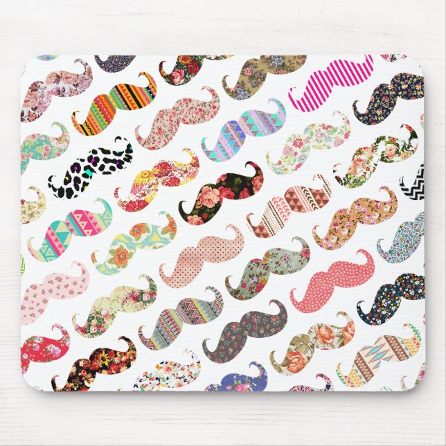 Mousepad Bigodes coloridos femininos engraçados dos padrões (Frente)